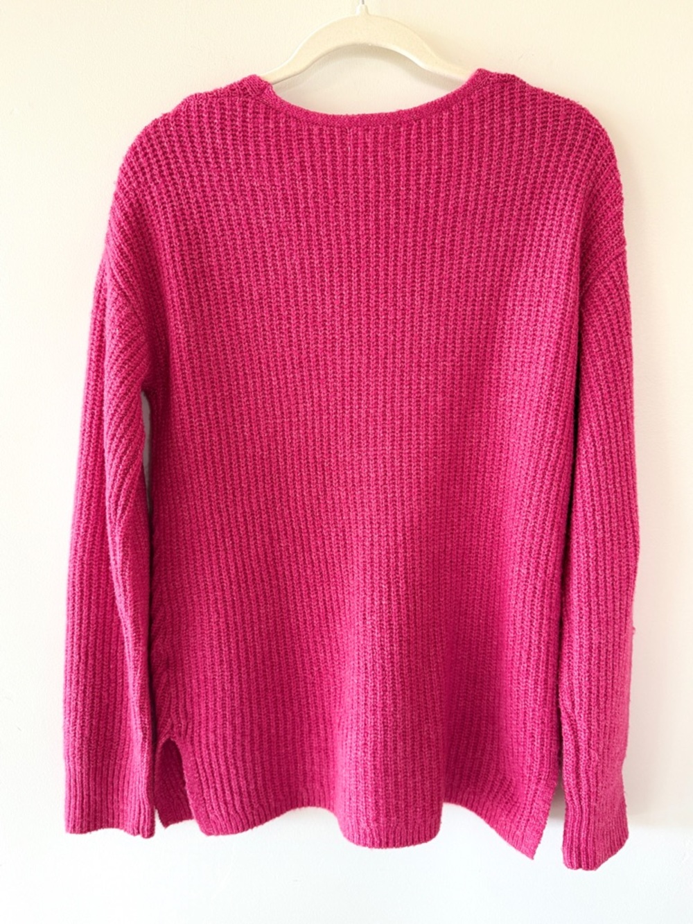 Caslon Directional V Neck Sweater Pink Cabaret Textured Knit Slouchy Womens XS - Picture 3 of 8